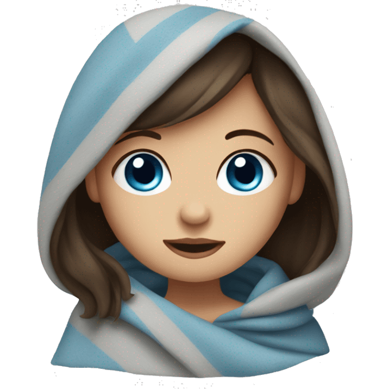 brunette girl, blue eyes with blanket emoji