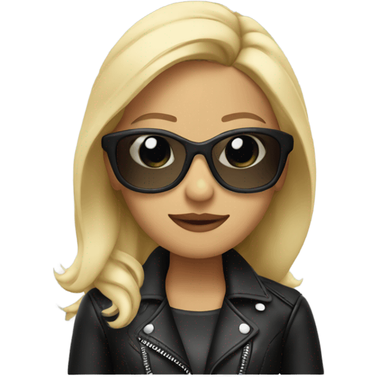 blonde girl in leather jacket wear sunglasses emoji