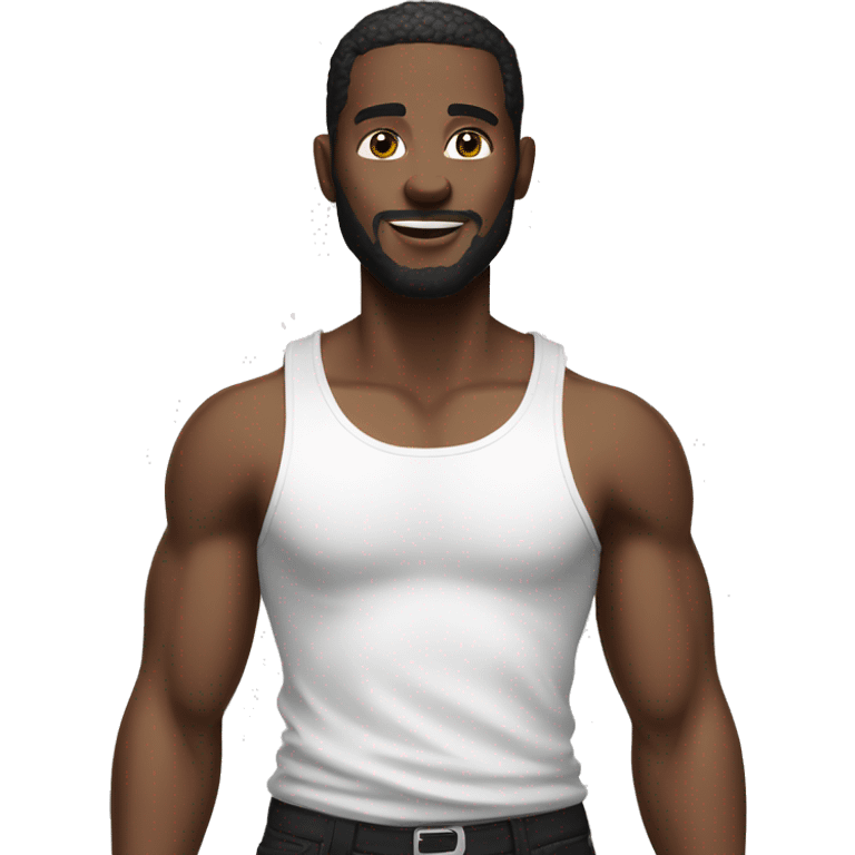 black man wearing a white tank top and black pants emoji