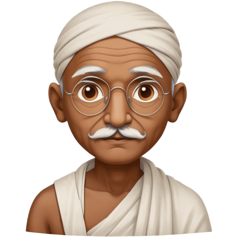 Cinematic Realistic Mahatma Gandhi Portrait Emoji, depicted as a humble, wise leader in simple attire with a serene determined expression, rendered with soft textures and warm natural lighting that captures his peaceful yet resolute spirit. emoji