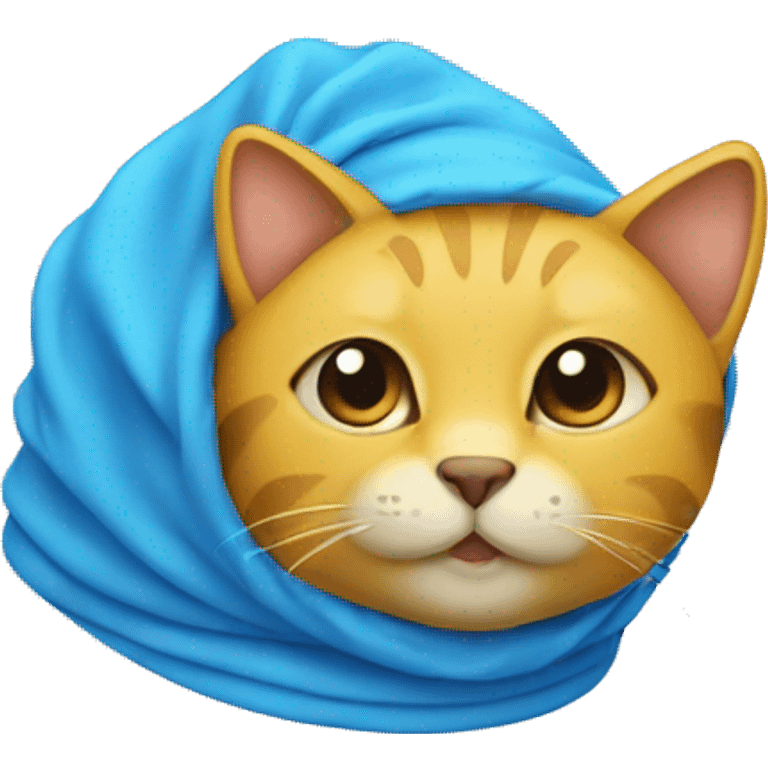 yellow cat with blue shower cap emoji