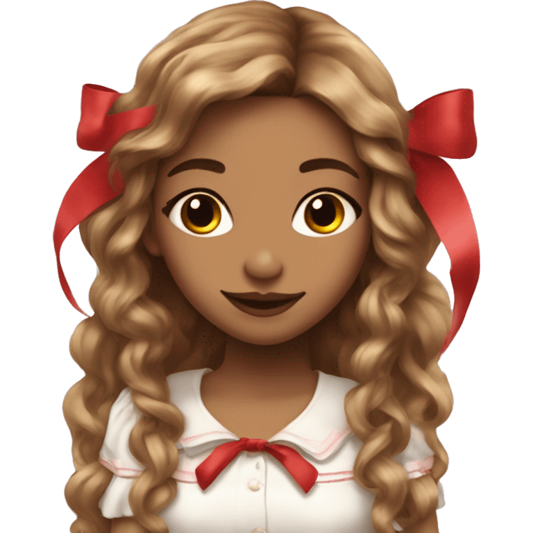 Coquette girl rosy cheeks and red ribbons and long hair emoji