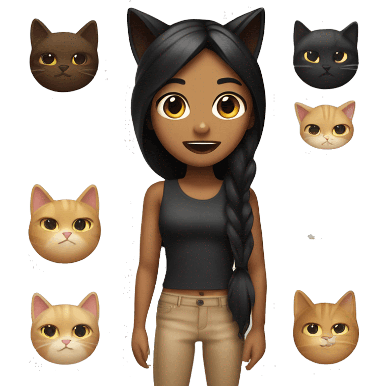 Caramel skinned girl with long black hair and cat ears who is winking emoji