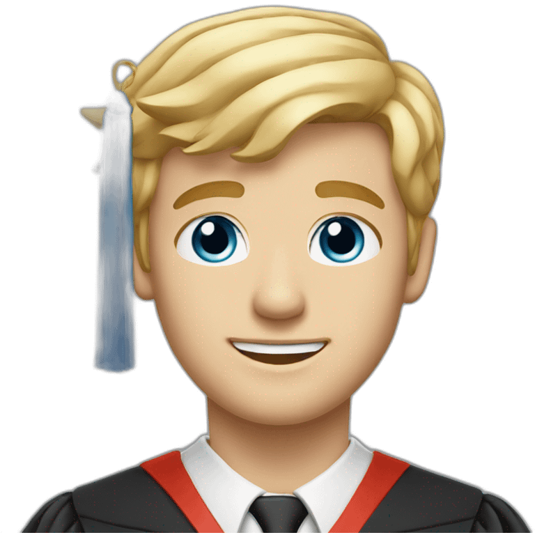 Blonde man with medium short hair, blue eyes, graduation with graduation cap emoji