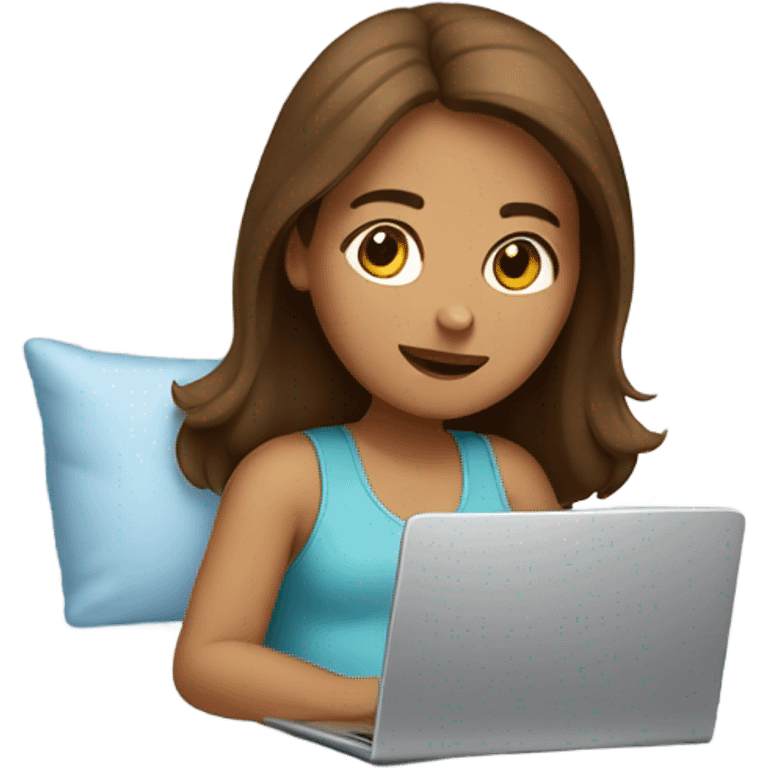 Girl with brown hair Cozy in bed on laptop  emoji