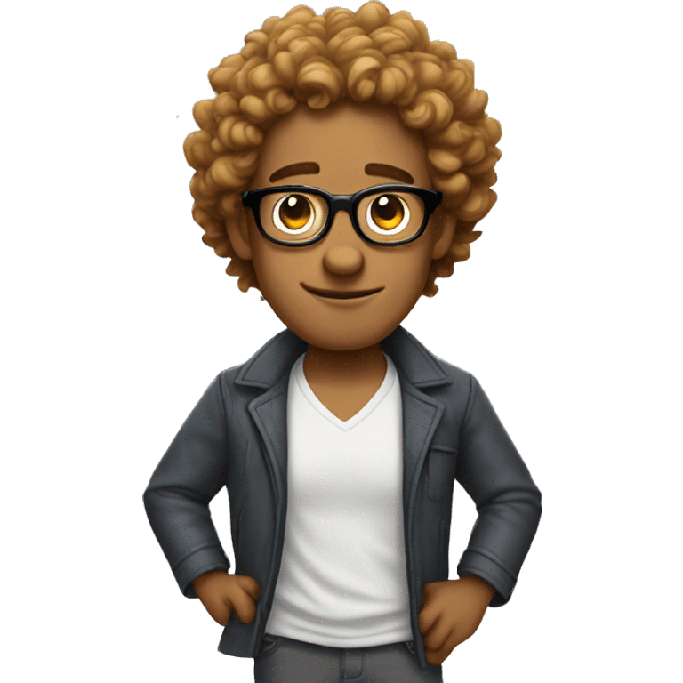 Jon from Garfield but with curly hair and circle glasses emoji