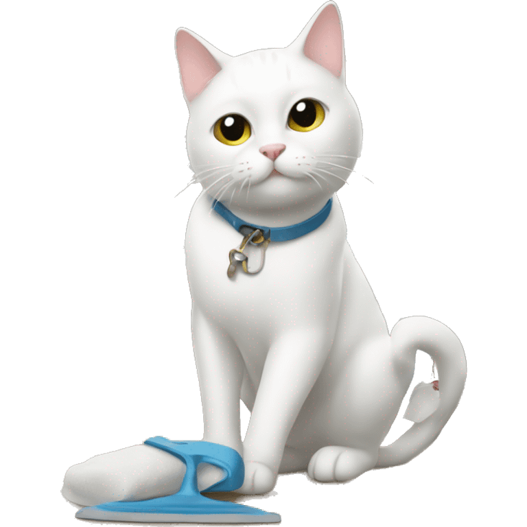 White cat cleaning up shoes emoji