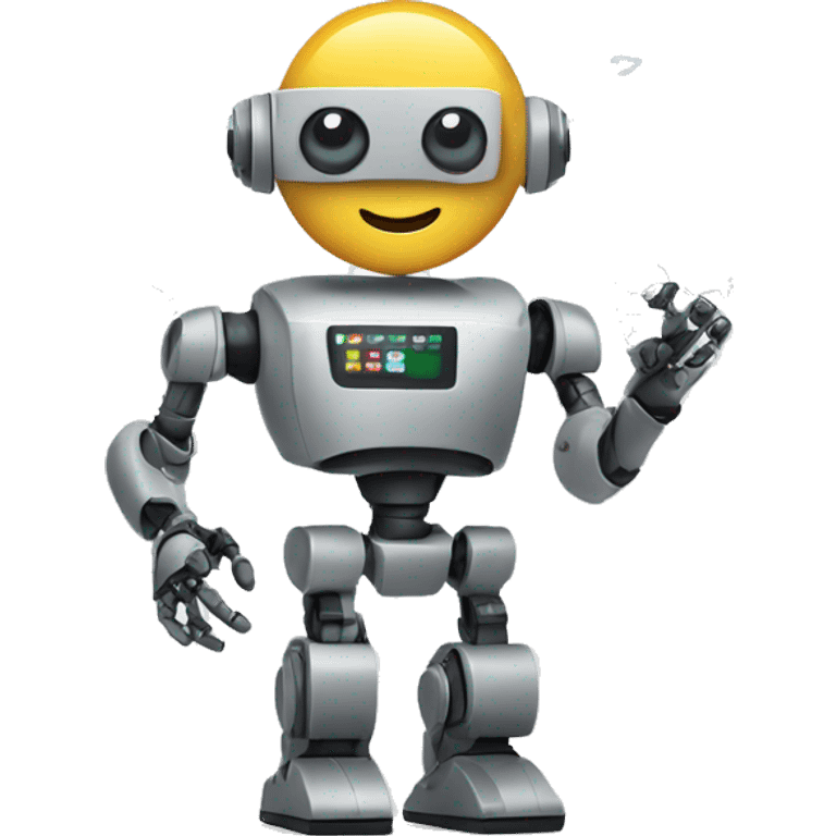 A robot holding a marketing strategy with charts and analytics.

 emoji