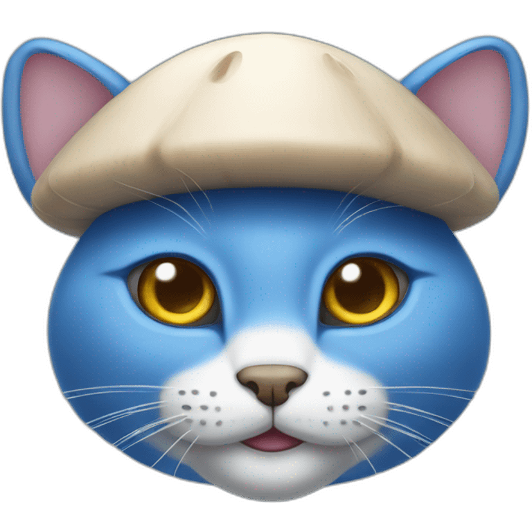 Blue Cat without ears wearing a mushroom cap emoji