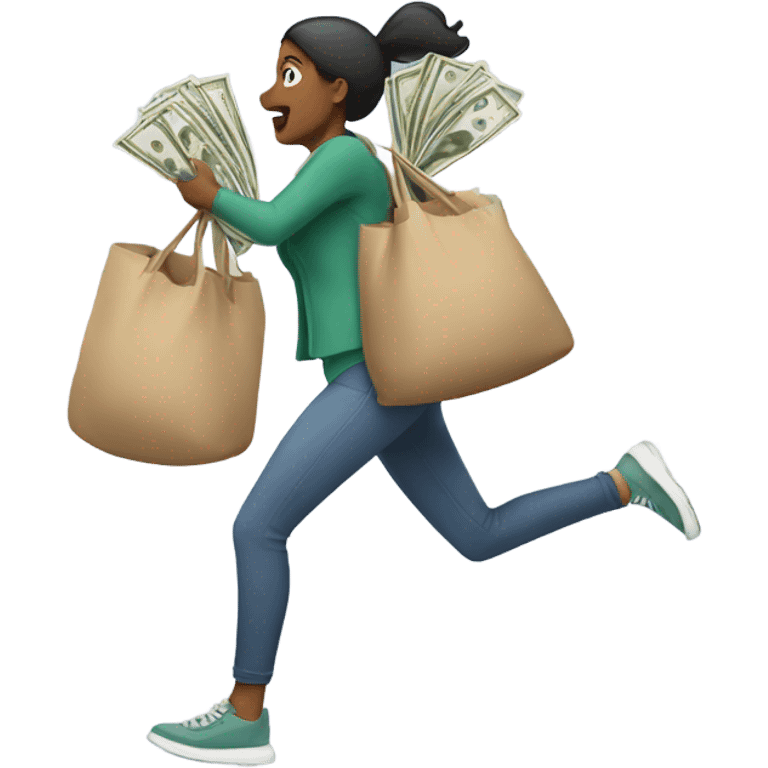 Woman running with bags of money  emoji