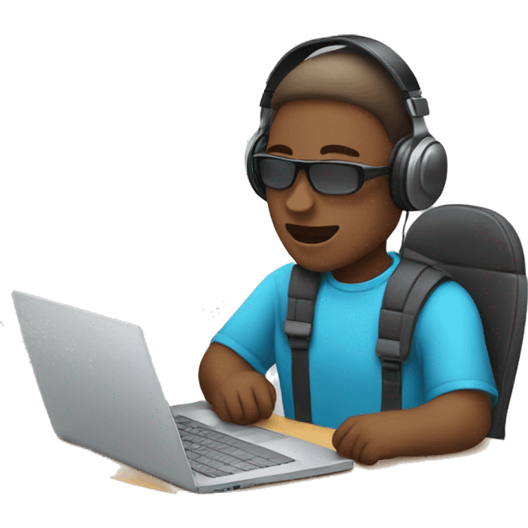 2d emoji working on laptop with headphones emoji