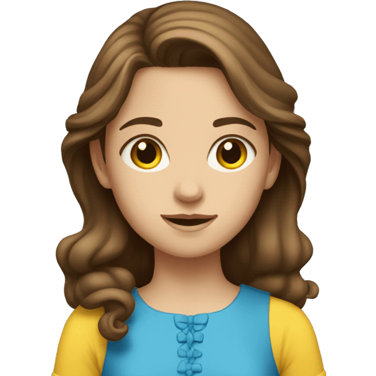 Girl with brown hair and blue eyes and a yellow dress emoji