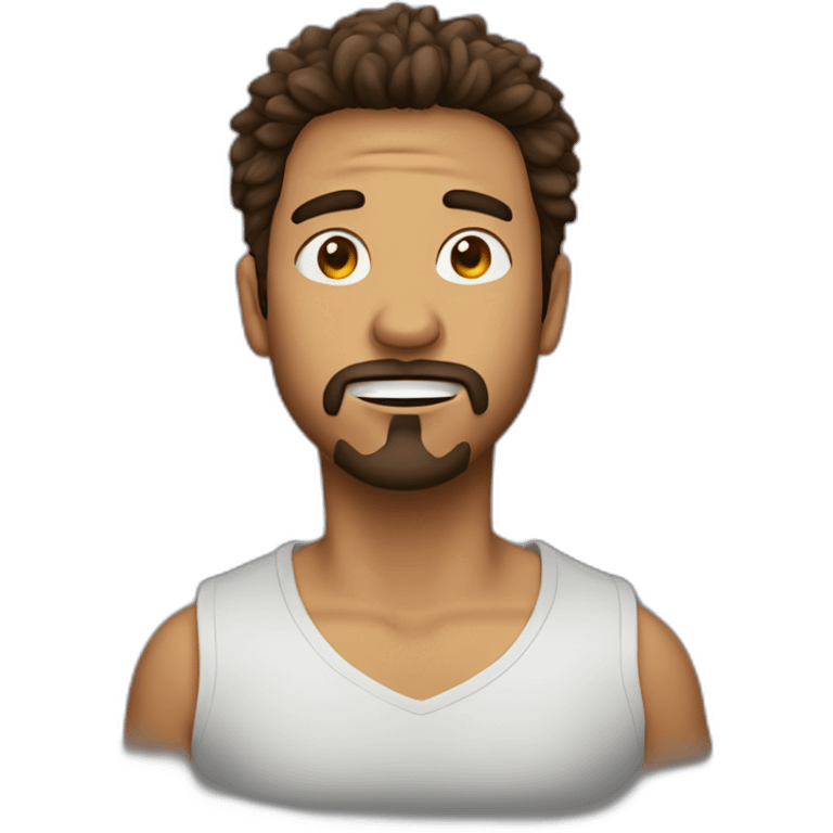 Amazed person, Latino male, brown shaggy hair, goatee, pierced nose emoji