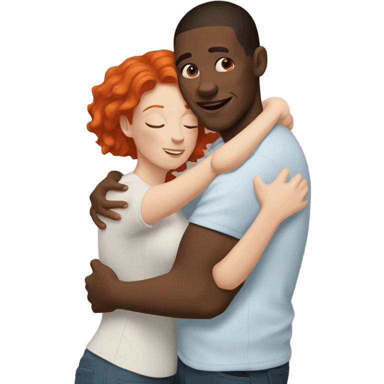 Black guy hugging white woman with cute short red hair  emoji