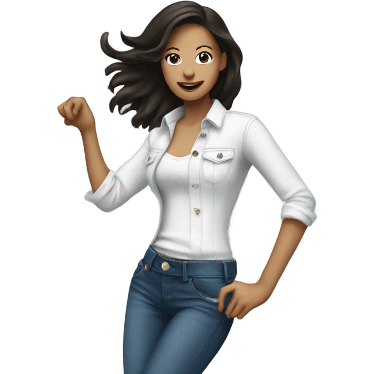 White Brunette dancing in jeans at a night club emoji