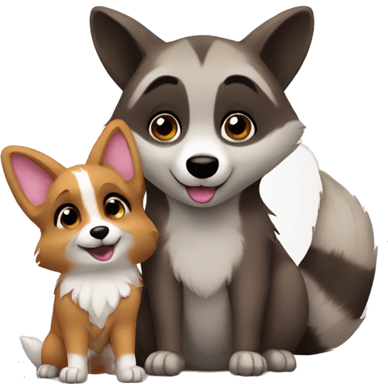 a raccoon and a corgi in love emoji