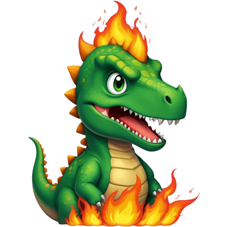 angry office dinosaur in a fire emoji