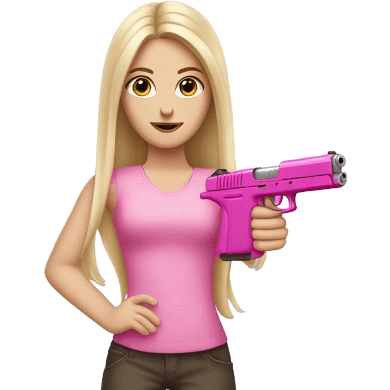 White Girl long hair hand pink nails holding pink gun emoji