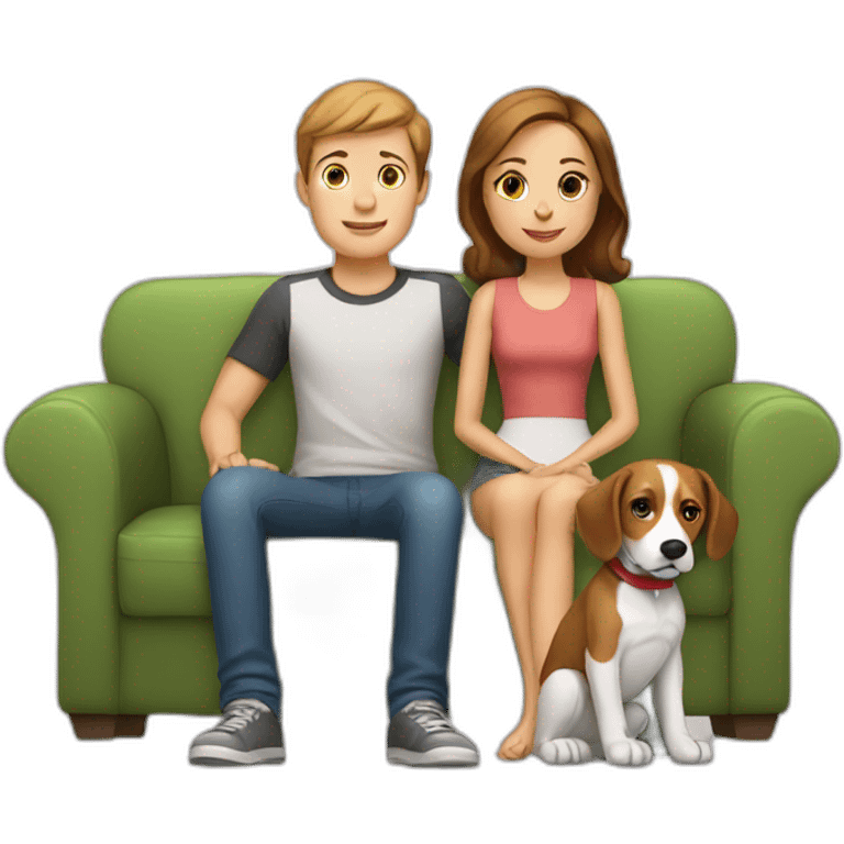 Brown hair White boy and girl with beagle Sit on couch emoji