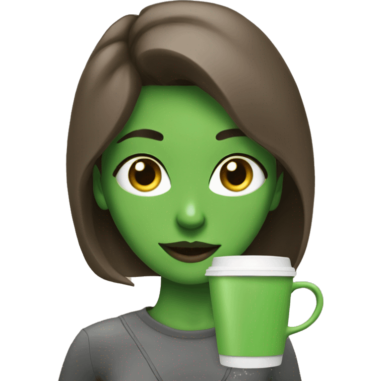 The girl with the green eyes is drinking coffee  emoji