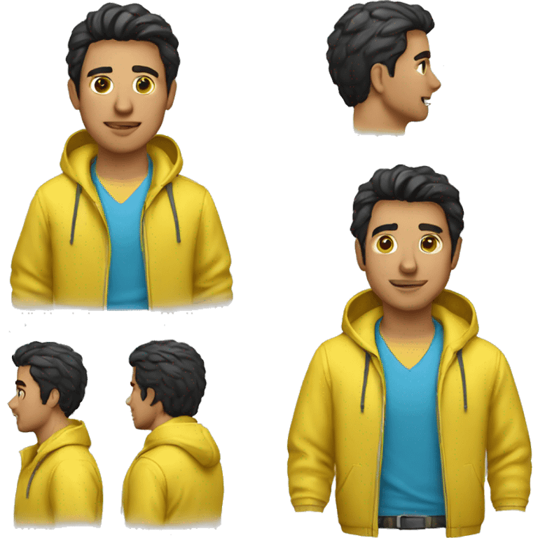 Hispanic guy in pink polo shirt and yellow rain jacket emoji