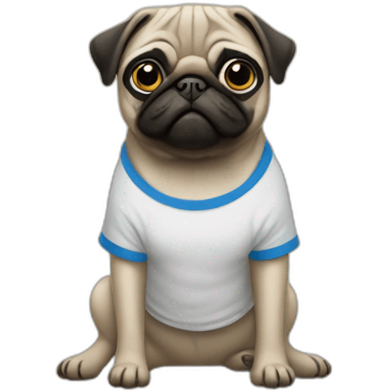 pug wearing a t-shirt emoji