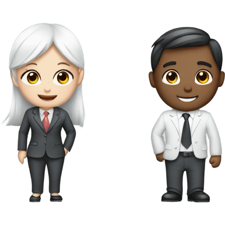 a girl and a boy businessman, both with white skin and cute suits with a smile emoji