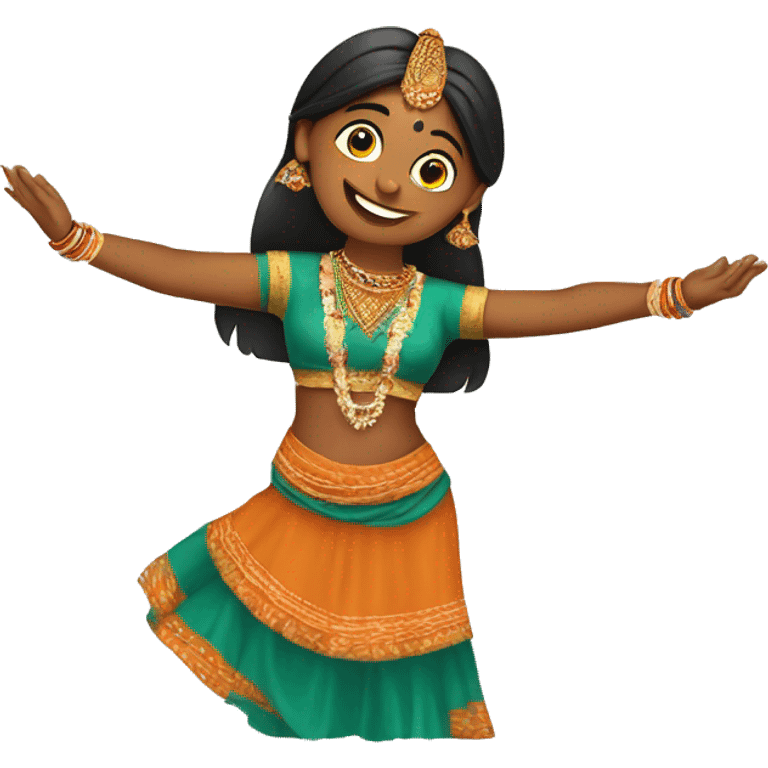 Indian woman in traditional clothes dances.  close-up format. hands above head emoji