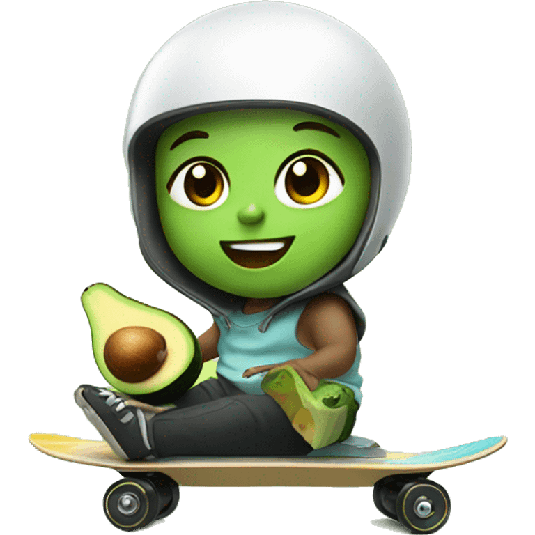 Baby riding an Electric skateboard whilst eating an avocado emoji