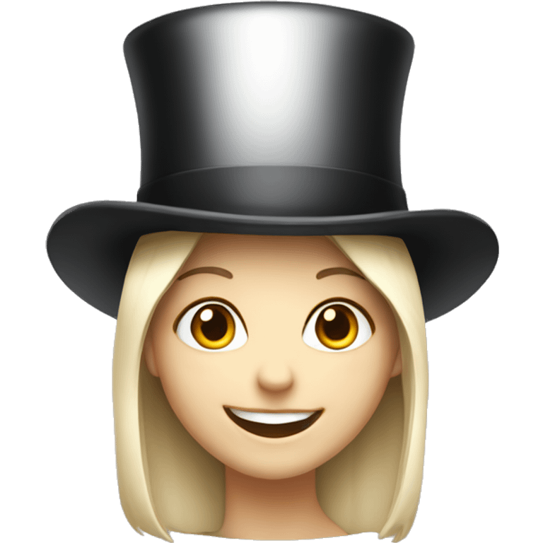 smiling girl white skin, in top hat emoji