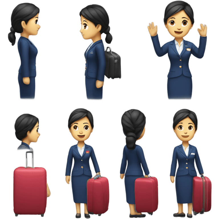 asian FLIGHT ATTENDANT WITH A LUGGAGE, no hat emoji