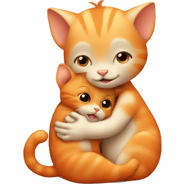 Orange Little cat hugging a baby monkey emoji