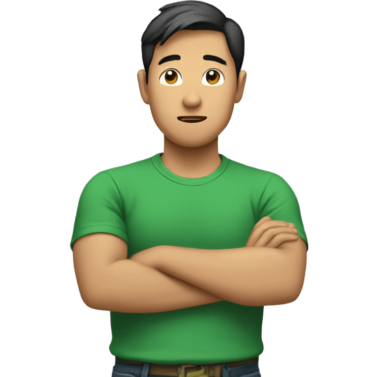 asian guy shrugging with green shirt emoji