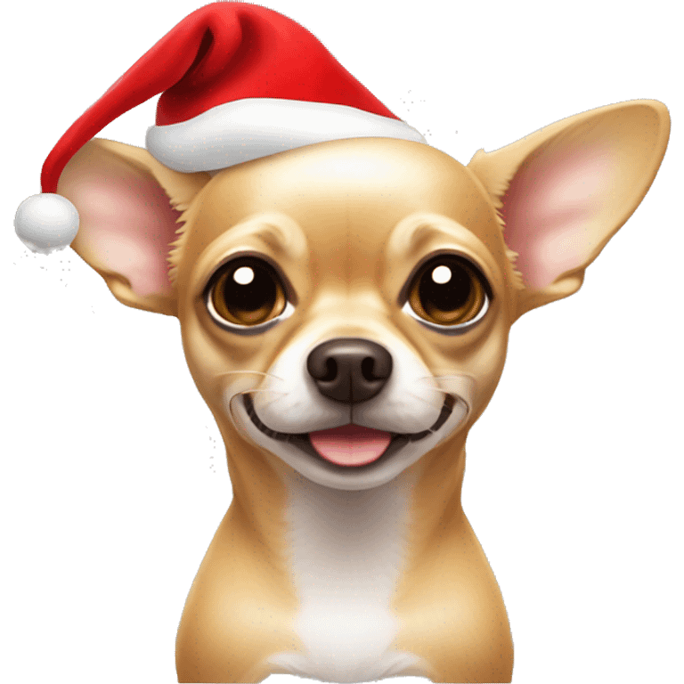 Tan chihuahua with Santa hat emoji