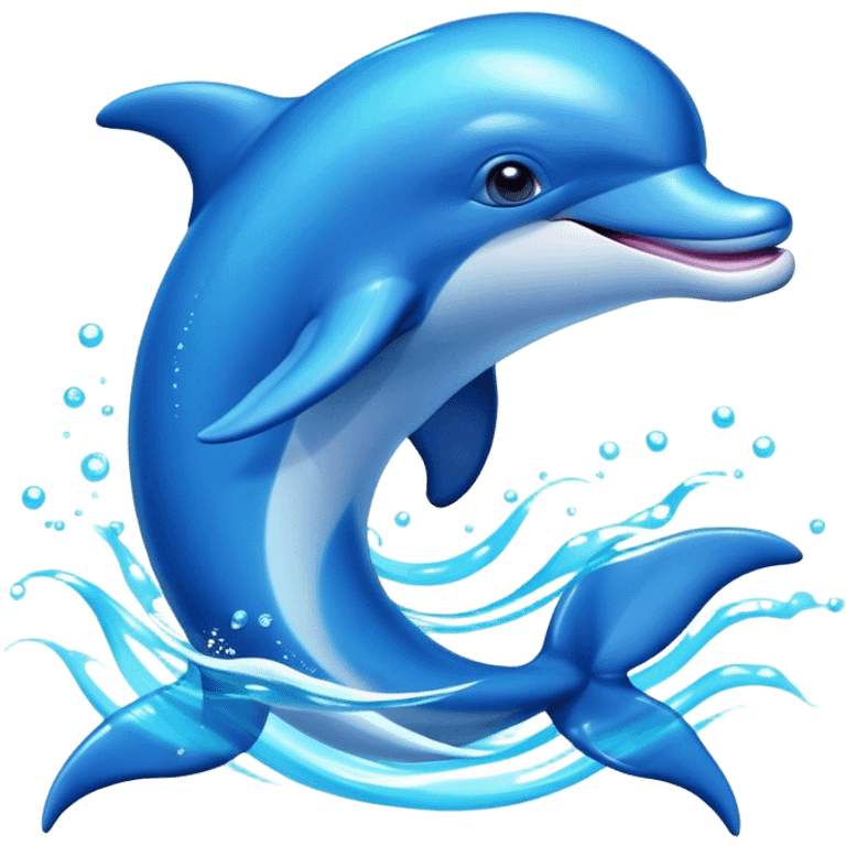 Cinematic Adorably Playful Dolphin Portrait Emoji, Bouncing joyfully through sparkling turquoise waves with a sleek, streamlined body of glossy blue skin, a wide, infectious smile, and bright, twinkling eyes that radiate pure delight, Simplified yet charmingly exuberant features, highly detailed, glowing with a radiant, bubbly aquatic glow, high shine, energetic and heartwarming, stylized with an air of whimsical ocean fun, soft glowing outline, capturing the essence of a super cute dolphin that seems ready to leap out of the screen spreading joy! emoji