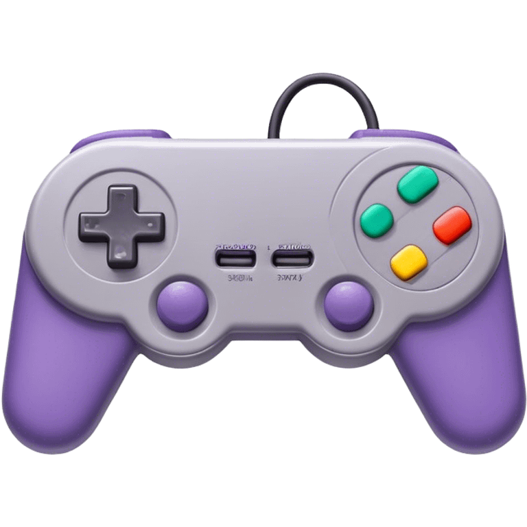 Clash of Clans aesthetic: Cinematic Playful SNES Controller Portrait Emoji, rendered in a 3D vector-style similar to standard emojis with minimal shading and bold, simplified shapes. A compact, distinct form with signature details, softly glowing with a nostalgic gaming charm. Simplified yet unmistakably iconic, highly detailed and consistent, glowing with a soft radiance and high shine. Stylized with a touch of retro gaming magic and a soft glowing outline, capturing the essence of a beloved gaming relic with a friendly, playful manner! emoji