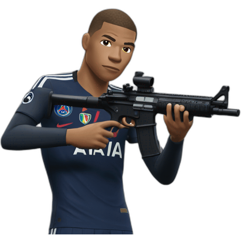 Realistic Mbappé who is shooting emoji