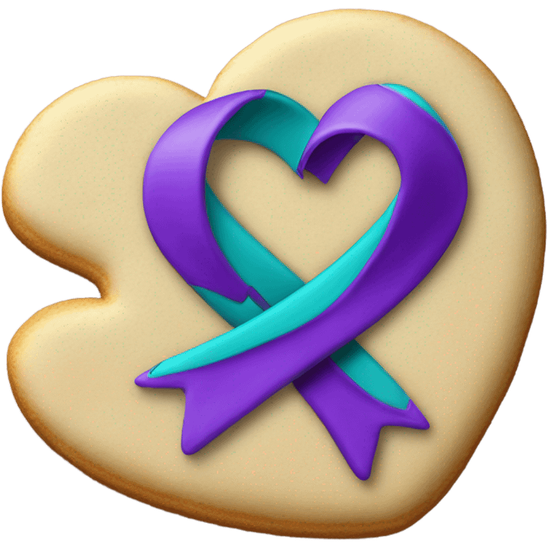 Cookie heart with purple teal awareness ribbon loop emoji