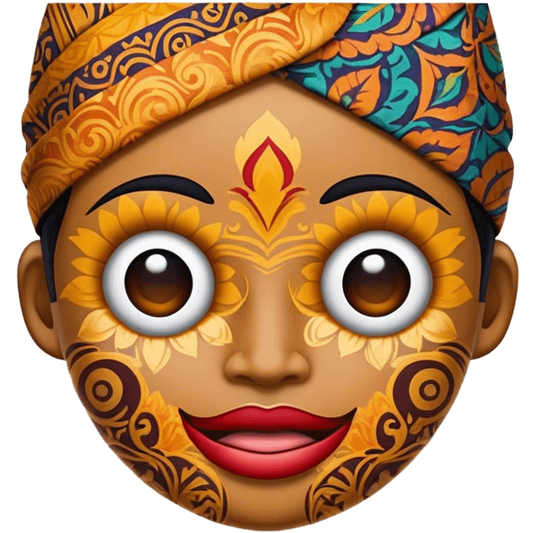 Cinematic Realistic Indonesian Batik Pop Culture Emoji, showcasing intricate, colorful batik patterns rendered with detailed textures and vibrant, cultural lighting. emoji