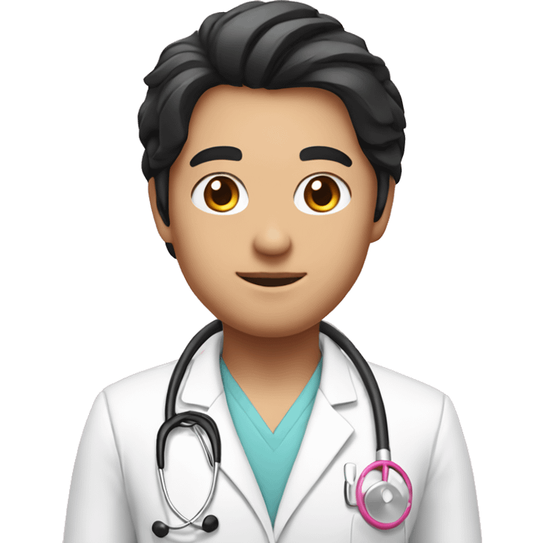 Long black hair doctor in pink undershirt white coat over pink stethoscope  emoji