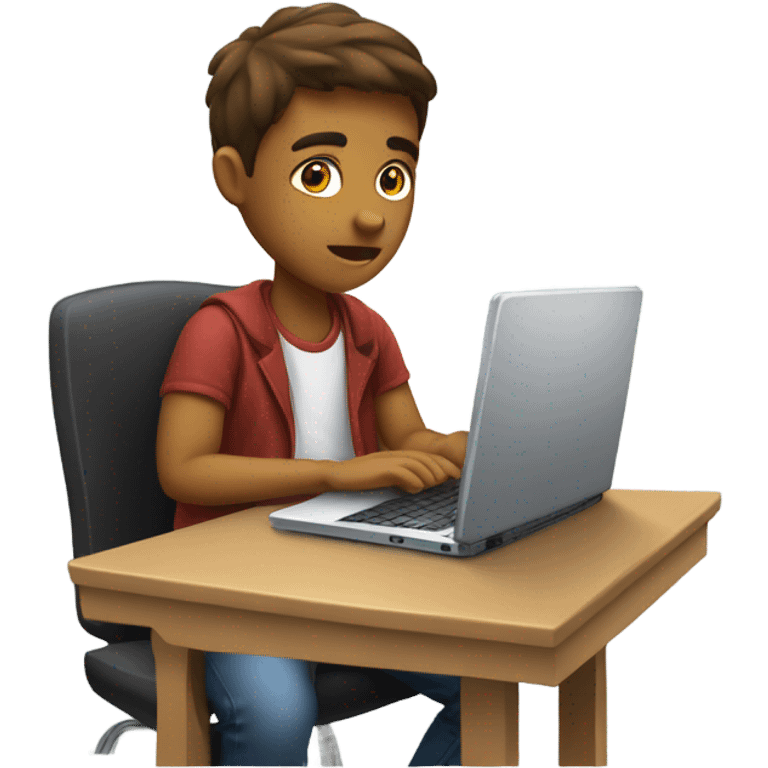 student sitting and typing a text in a computer emoji