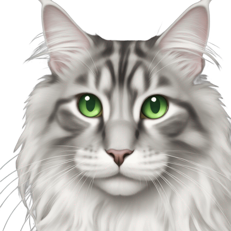 White and grey main coon cat with green eyes emoji