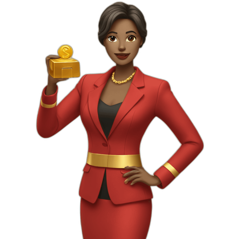 Posh-woman-with-red-suit-offering-goldbar emoji