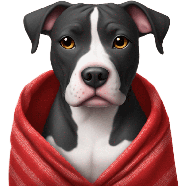 Black and White pit-bull wrapped in a blanket red blanket emoji