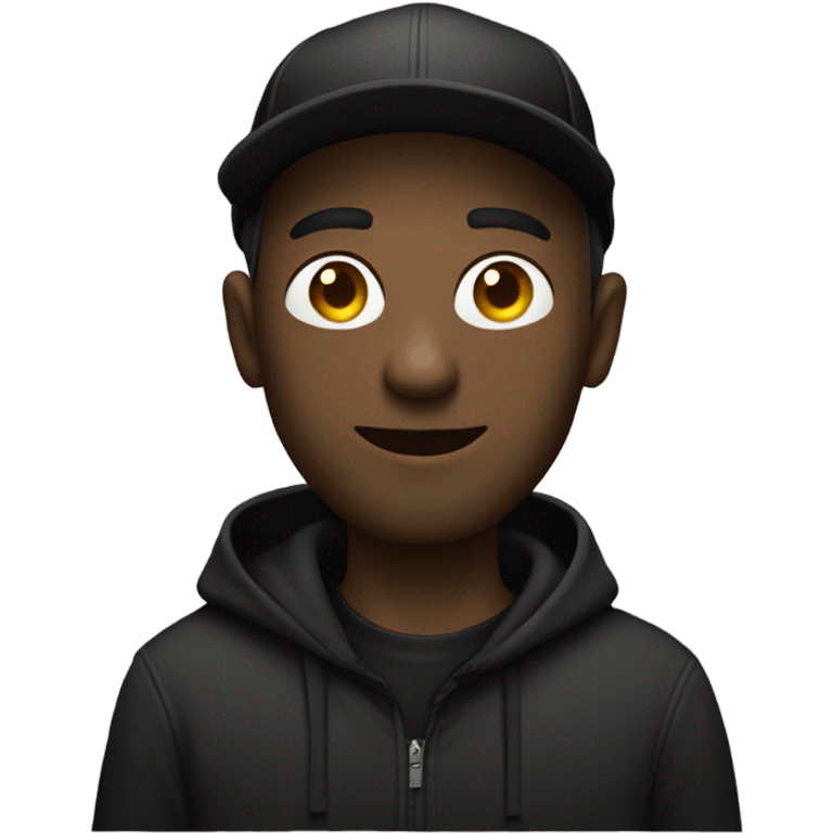 Tall white guy with vape wearing a black hoodie and black ball cap emoji