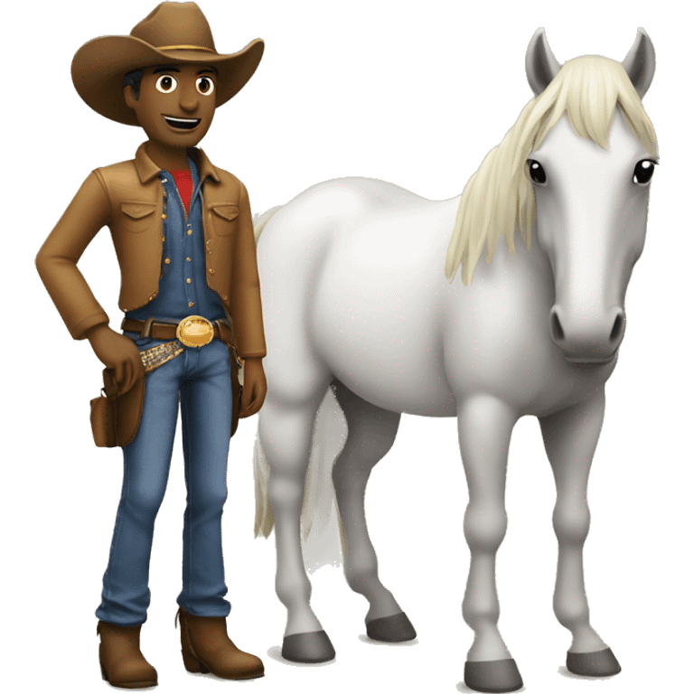 man in cowboy hat standing next to a horse, style jean emoji