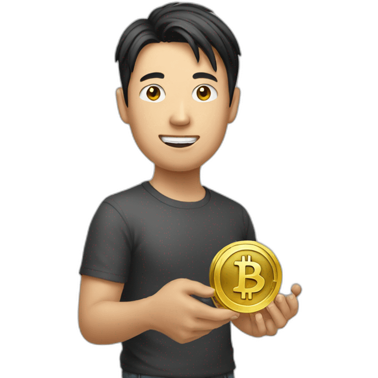 Asian with bitcoin in his hand emoji