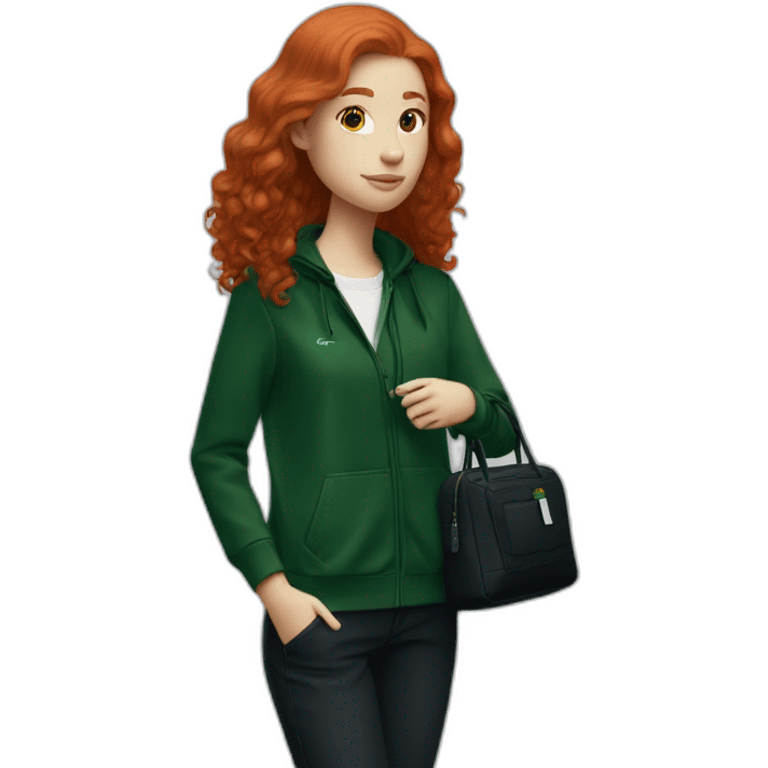 Lacoste bag girl redhead with black lacoste clothes emoji