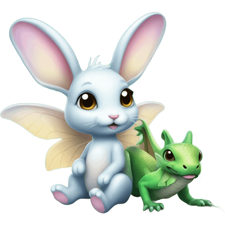 Cute fairy bunny hanging out with a water dragon  emoji