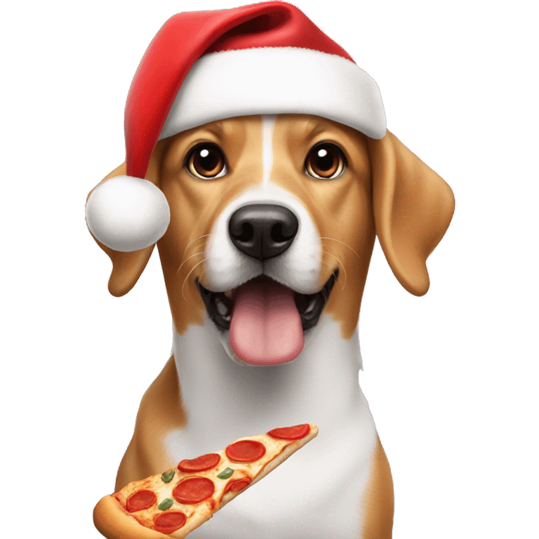 Dog with Santa hat on eating pizza emoji